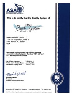 ASA certification document - Beach Aviation Group Vero Beach Florida - Aircraft Parts Supplier ASA certification document - Beach Aviation Group Vero Beach Florida - Aircraft Parts Supplier